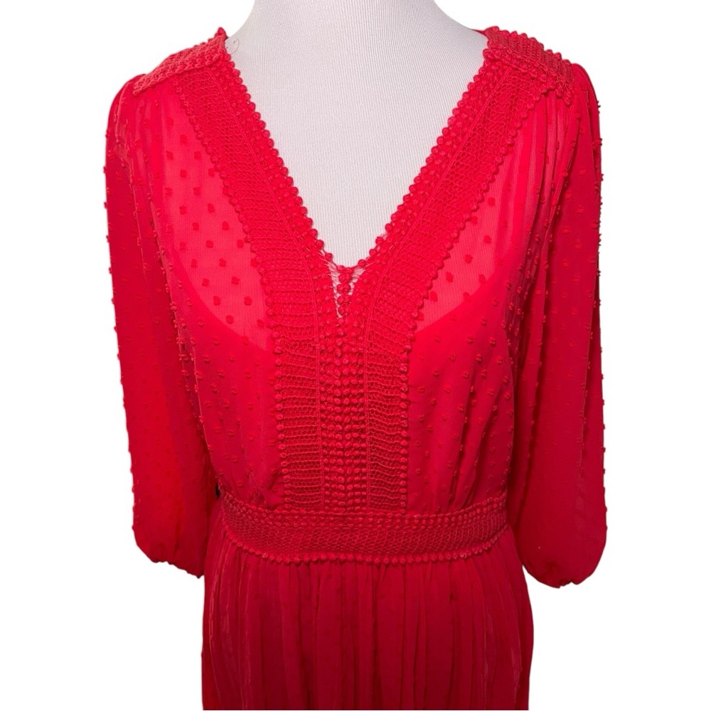 Anthropologie Red Pleated Tiered Sundress with Bishop Sleeves - Picture 3 of 10